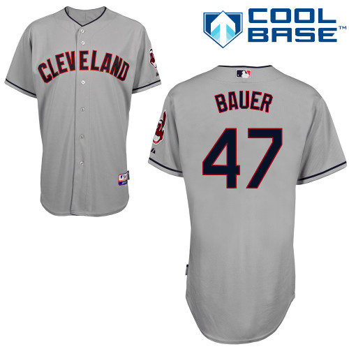 Trevor Bauer #47 MLB Jersey-Cleveland Indians Men's Authentic Road Gray Cool Base Baseball Jersey